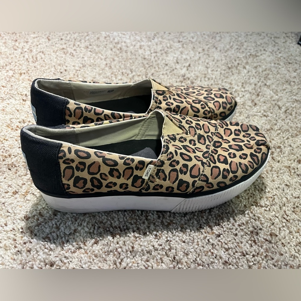 TOMS Womens Alpargata Boardwalk Platform Sneakers Shoes Casual - Cheetah size 9